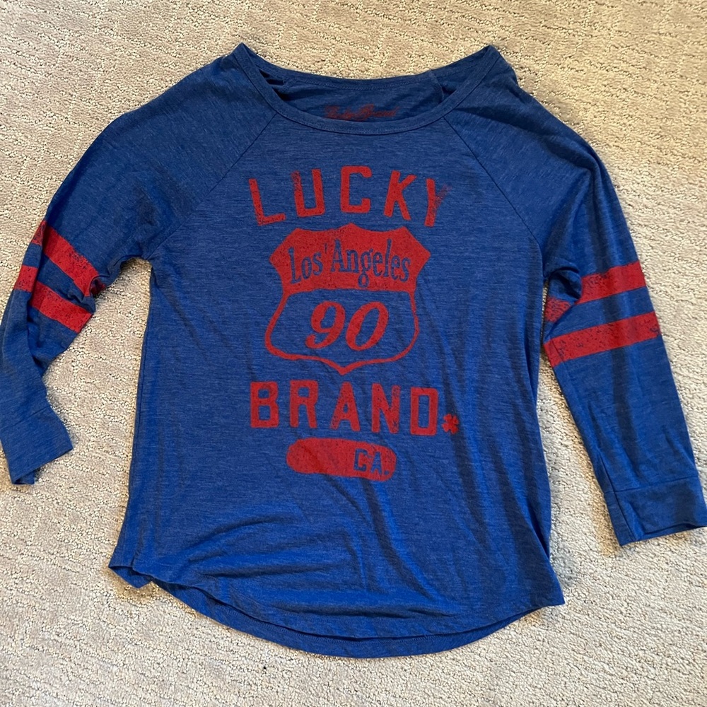 Lucky Brand 3/4 sleeve T shirt Small Blue Red